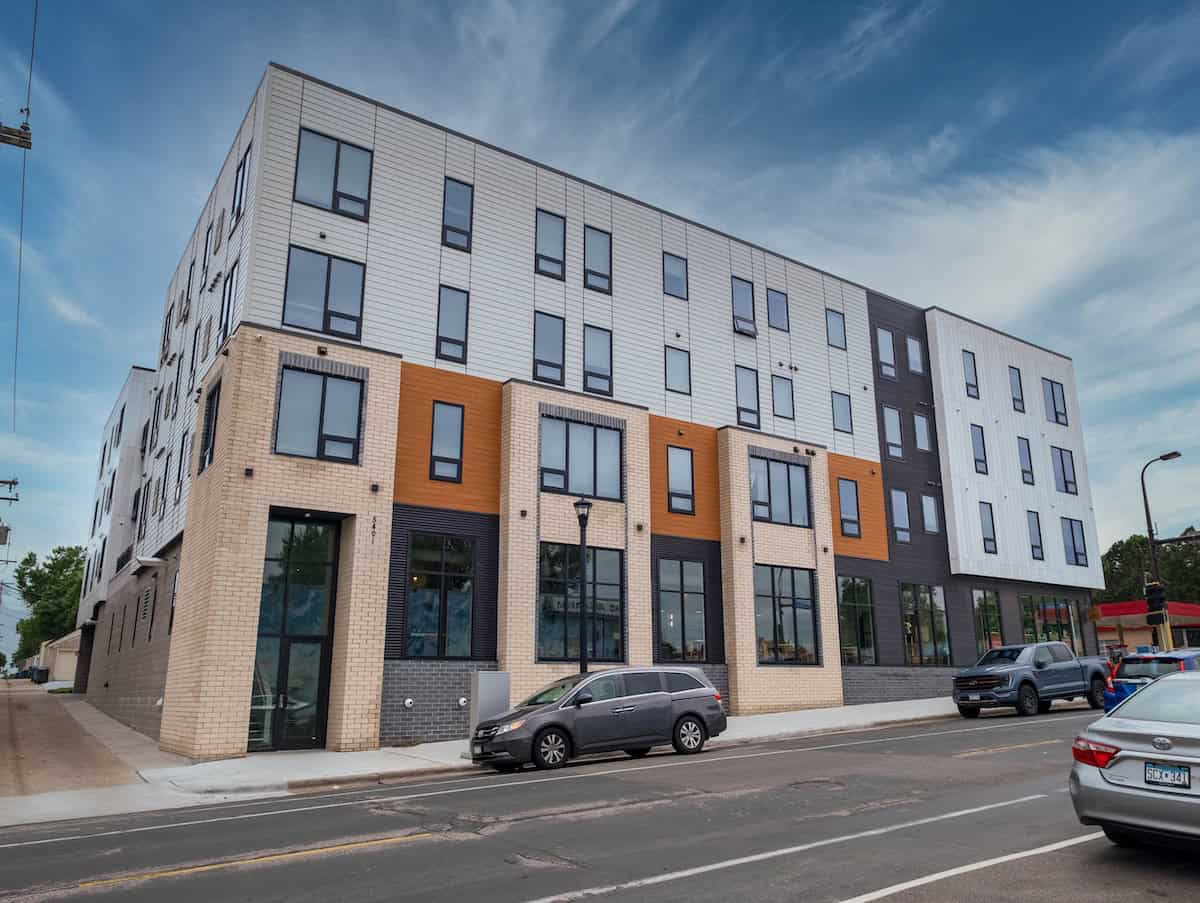 Modern mixed-use apartment building in Minneapolis, MN.