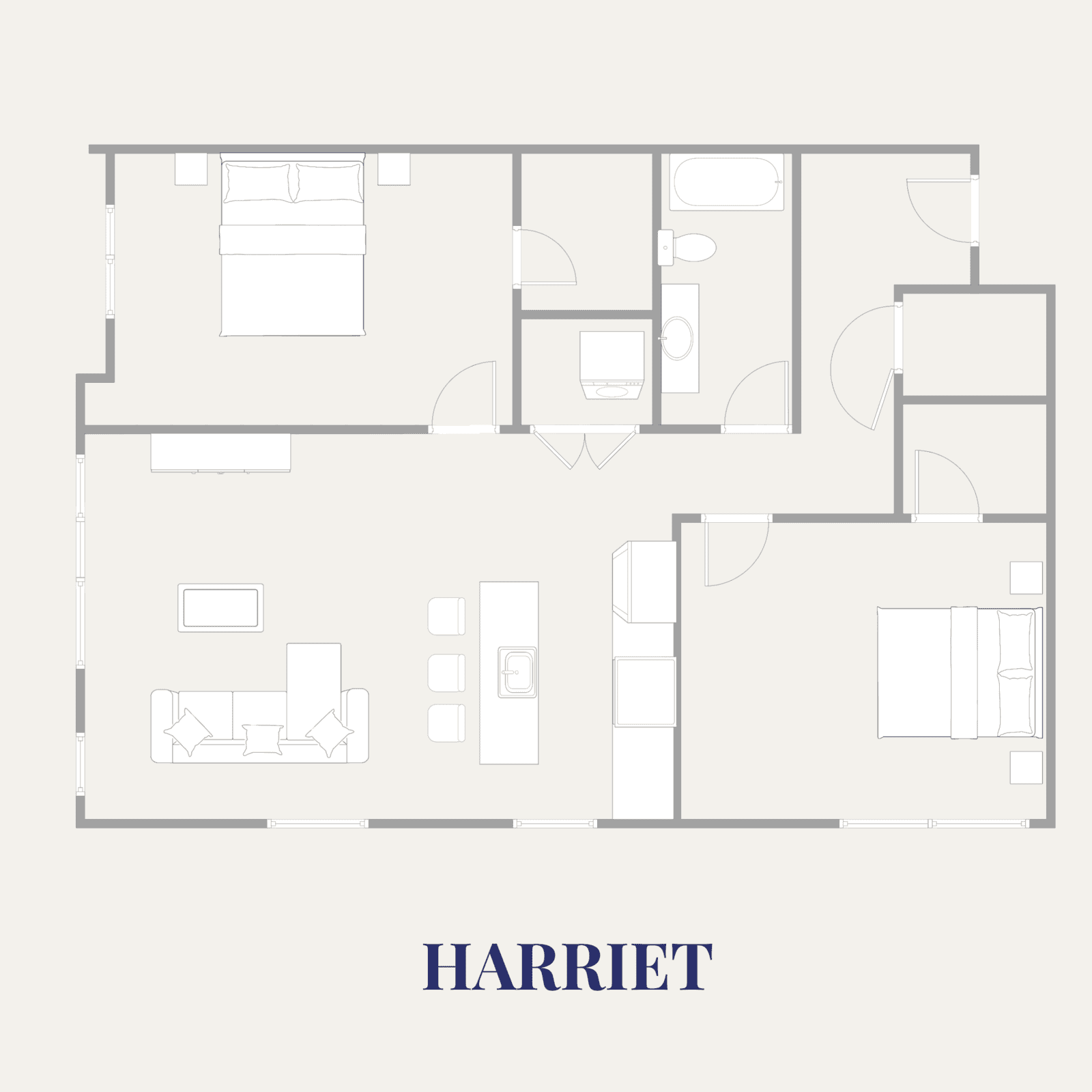 Floor plan of Harriet apartment at The Pearl Apartments in Minneapolis, MN.