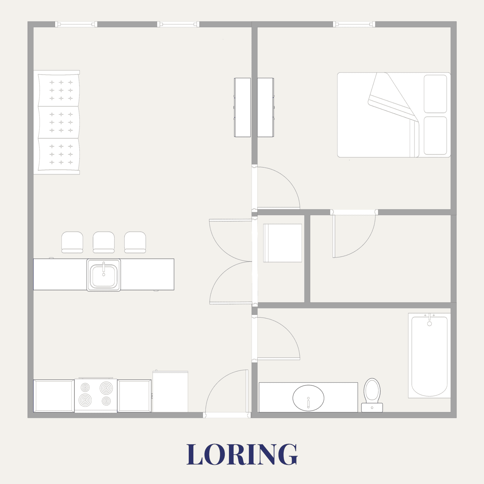 Floor plan of a modern 2-bedroom apartment at The Pearl Apartments, Minneapolis.